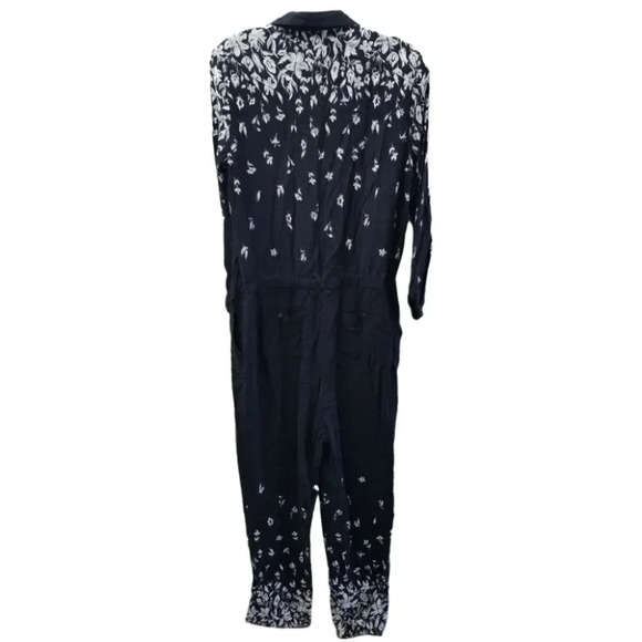 𝅺anthro Lilka Lakeshore Jumpsuit Navy Blue  Floral M - Picture 4 of 13